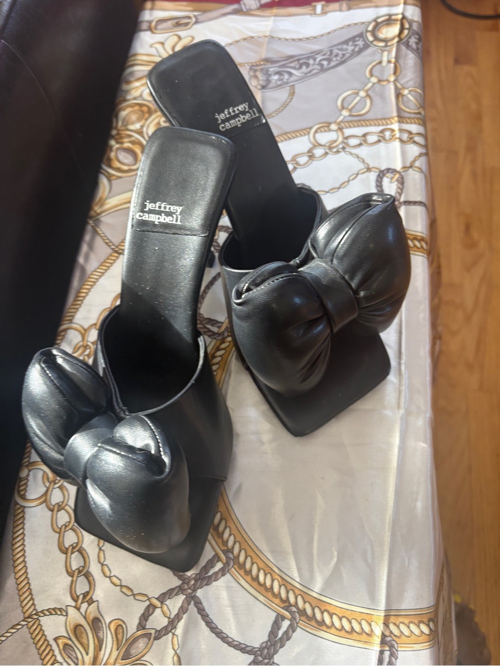 Jeffrey Campbell Black Bow Square-Toe Slide Heels